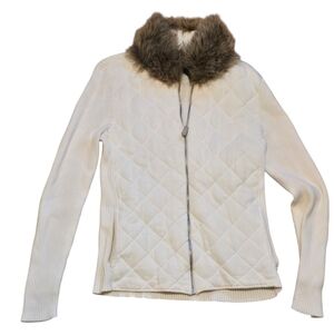 VTG L.RALPH LAUREN QUILTED FLEECE FUR Collar Hollywood Glam Corporate Ivory RARE